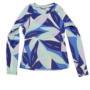 La Blanca Womens Long Sleeve Rashguard Swimsuit Top XS Leaves Leaf Blue Green